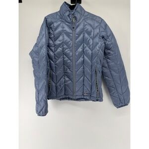Moonstone Womens Blue Chevron Quilted Goose Down Puffer Jacket Large Full Zip‎